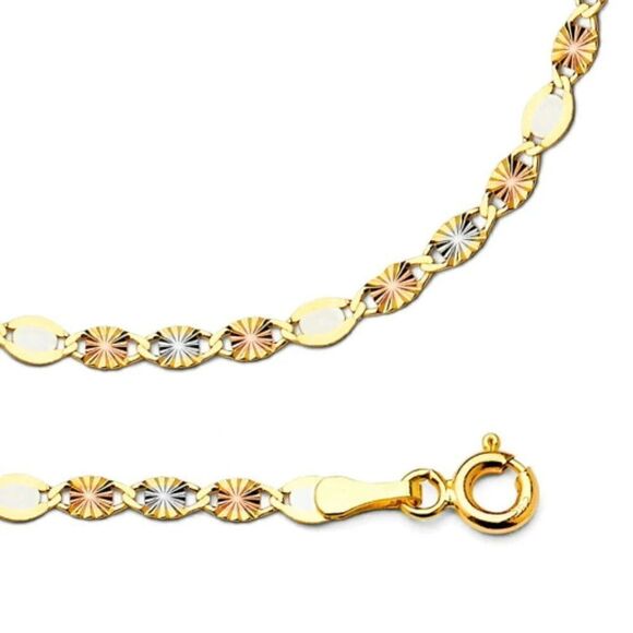 14k solid Yellow White Rose Gold Necklace DC Star Tri Color Solid 3 mm 22" - Picture 3 of 6